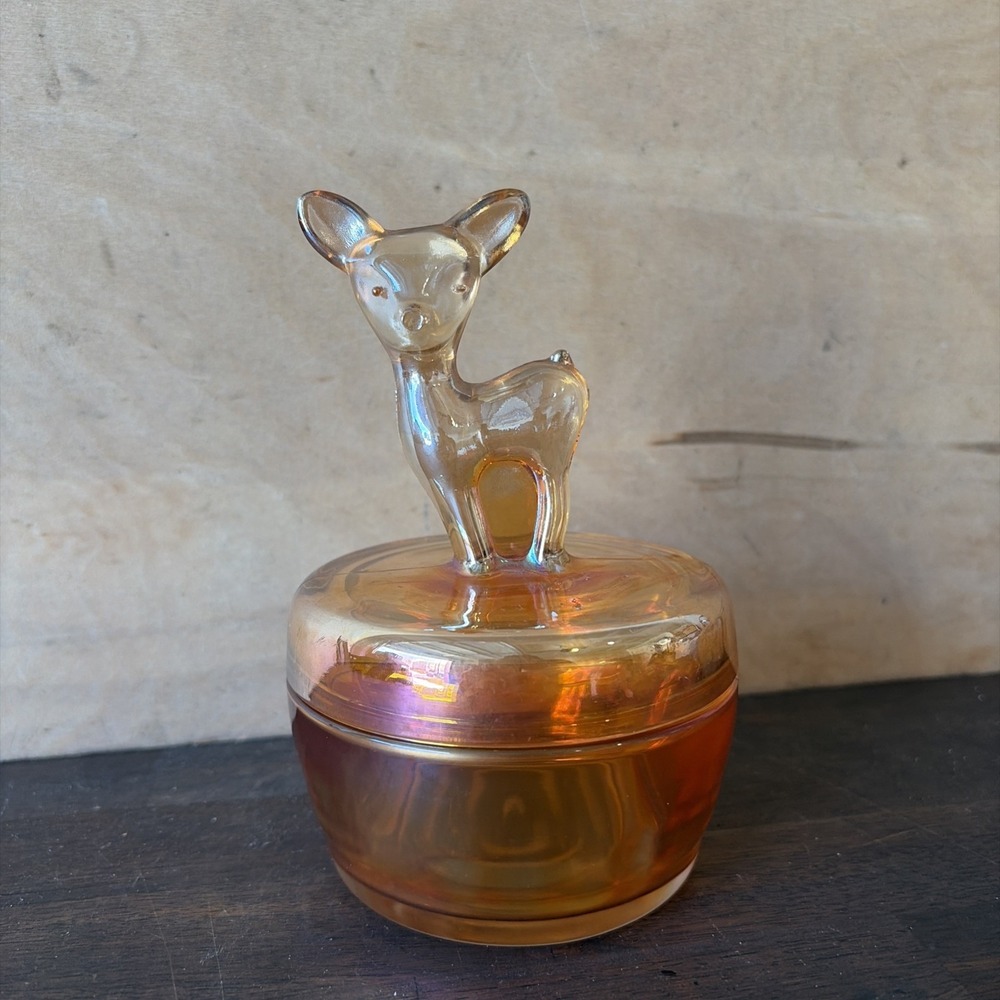 Vintage Jeanette Carnival Glass Marigold Iridscent Deer Fawn Cottagecore Grandma